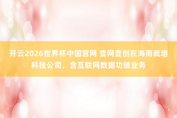 开云2026世界杯中国官网 壹网壹创在海南栽培科技公司，含互联网数据功绩业务