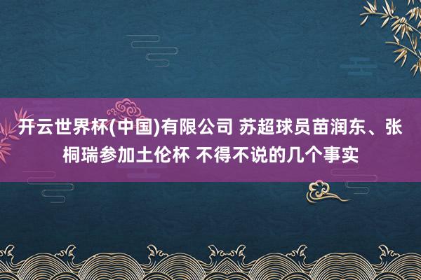 开云世界杯(中国)有限公司 苏超球员苗润东、张桐瑞参加土伦杯 不得不说的几个事实